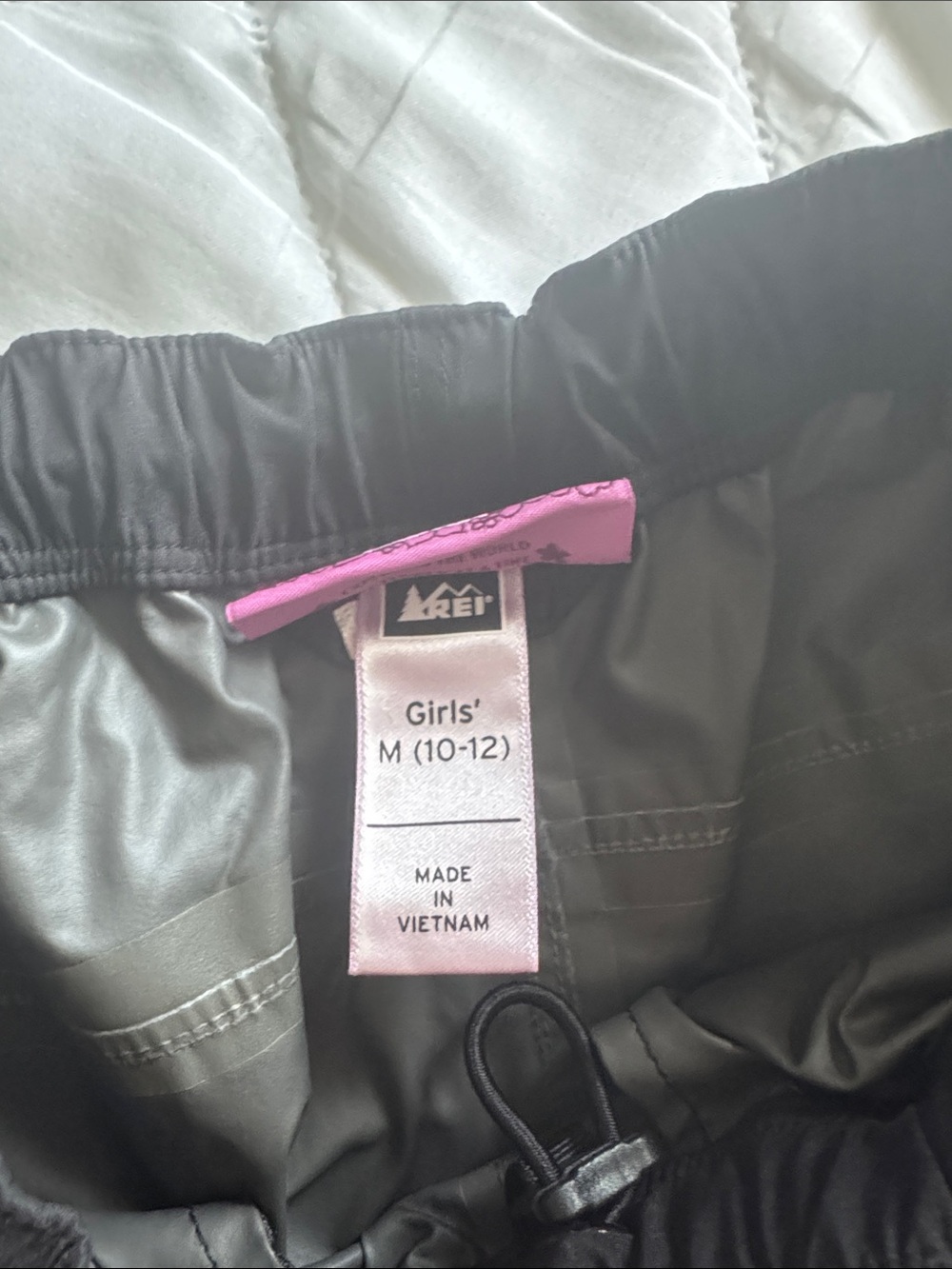 REI Girls' Black Outdoor Elastic Waist Pants with Pink Tag - Picture 2 of 3